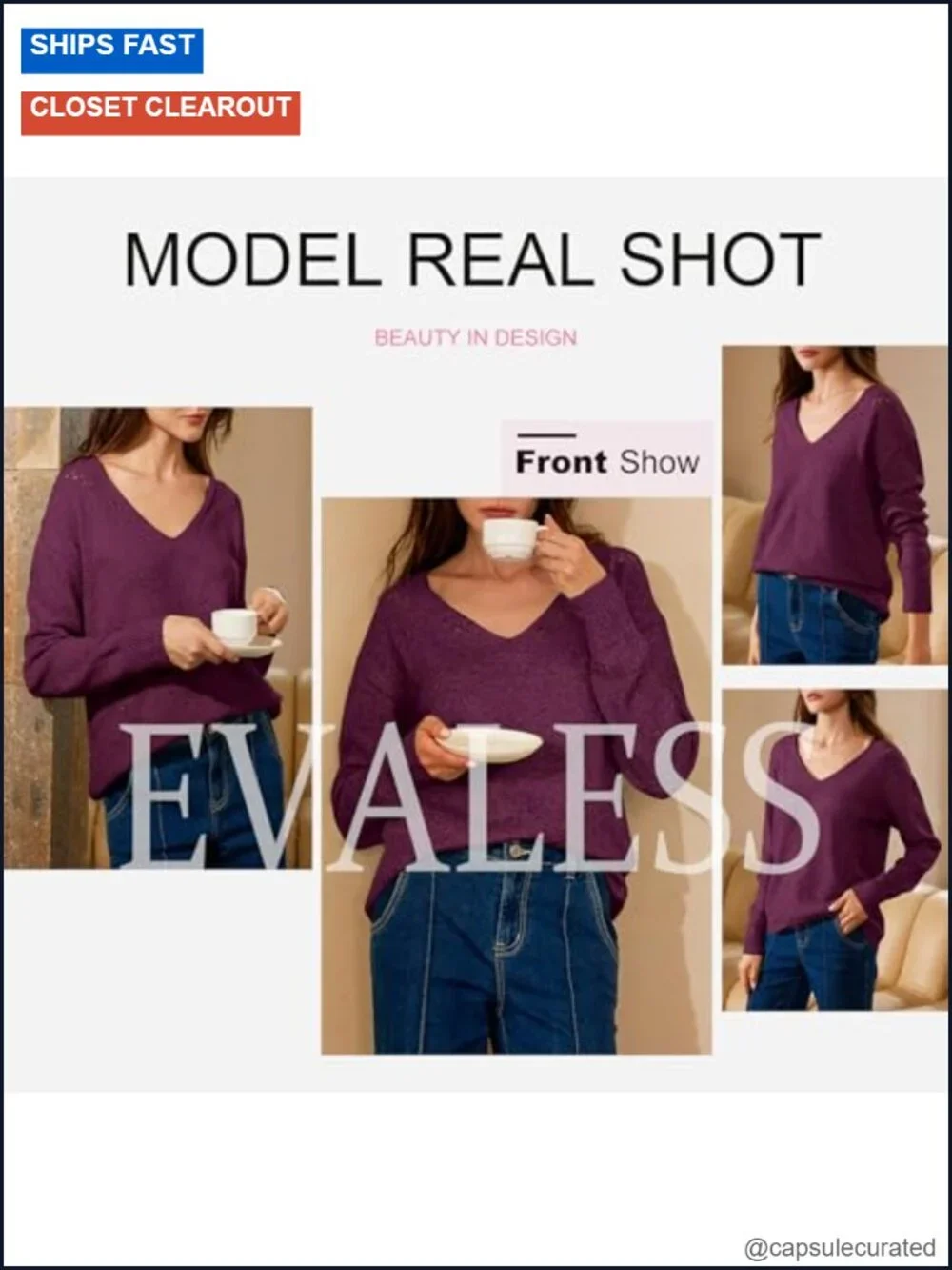 Women's Crochet Long Sleeve Pullover Sweater V-Neck Hollow Out Fall Top